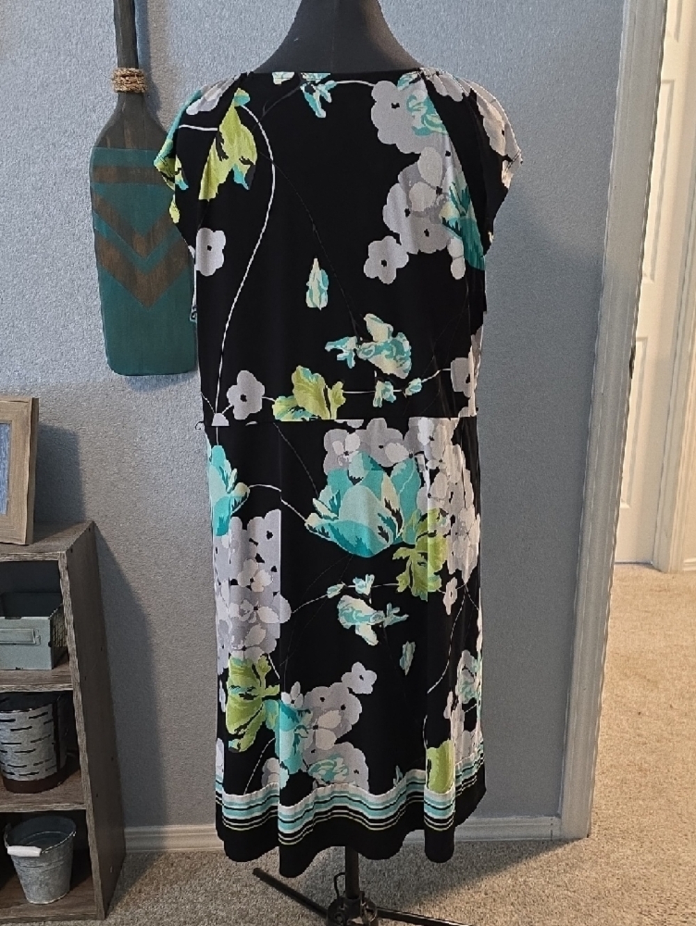 Apt. 9 Black Floral Midi Dress with Teal and Lime Accents - Picture 2 of 2
